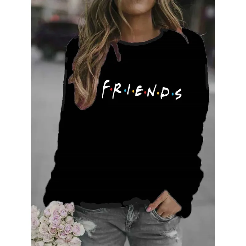 Women's Friends English Letters Round Neck Hoodie Sweatshirt  Tops  Streetwear Women  Sweatshirts  Aesthetic  Sweatshirt Hoodie