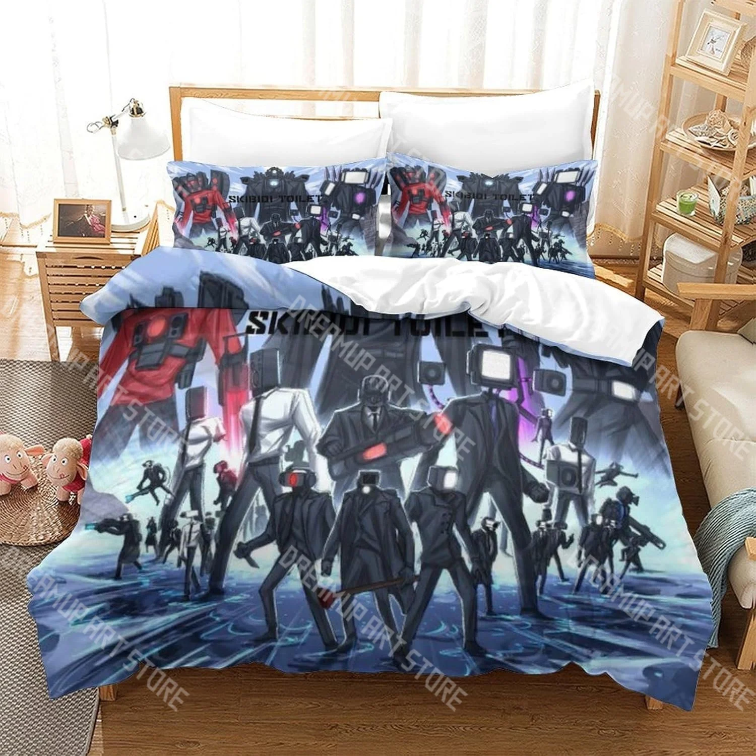 Fashion Skibidi Toilet Arale Bedding Set Single Twin Full Queen King Size Bed Set Kids Bedroom Duvetcover Sets Bed Sheet Set