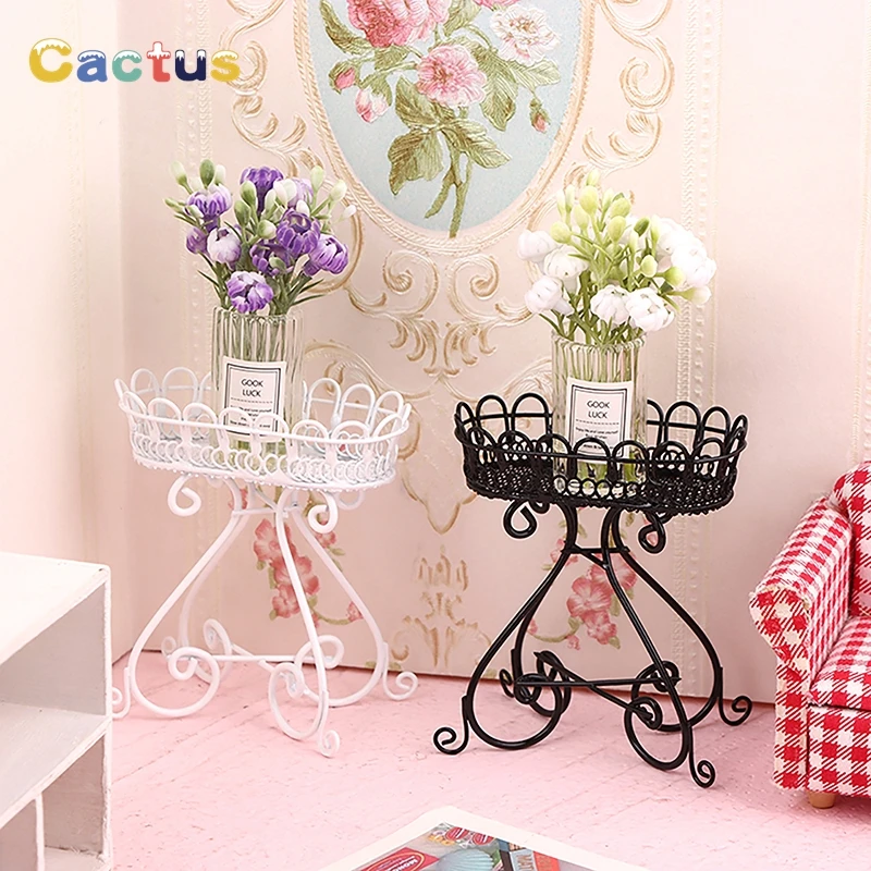 1:12 Dollhouse Miniature Flower Stand Display Shelf Iron Storage Rack Doll Furniture Model Decor Toy Doll House Accessories