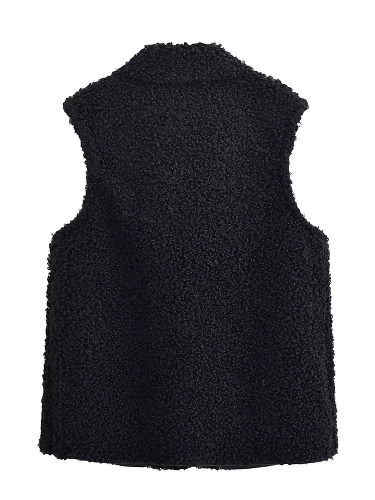 HH Frauen Elegante Mode Faux Pelz Leder Jacke Ärmellose Revers Zipper Weste Weibliche Vintage Dame Motorrad Weste Chic Weste