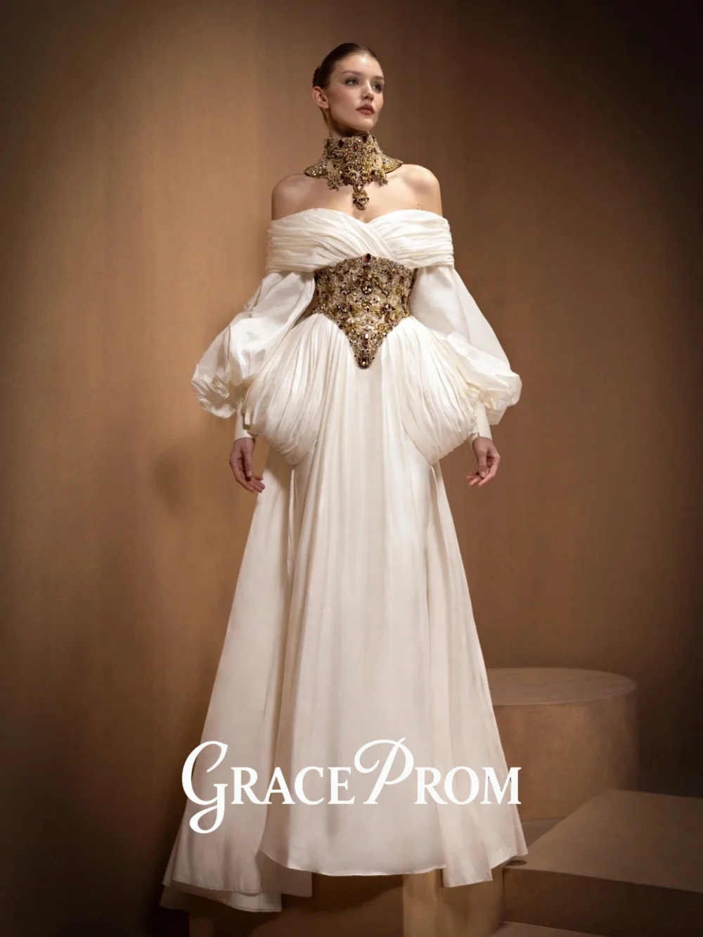 

GraceProm Glamorous Satin Evening Dress 2026 Embellished Carpet Gown Stylish A-Line Floor-Length Party Gown فساتين سهر
