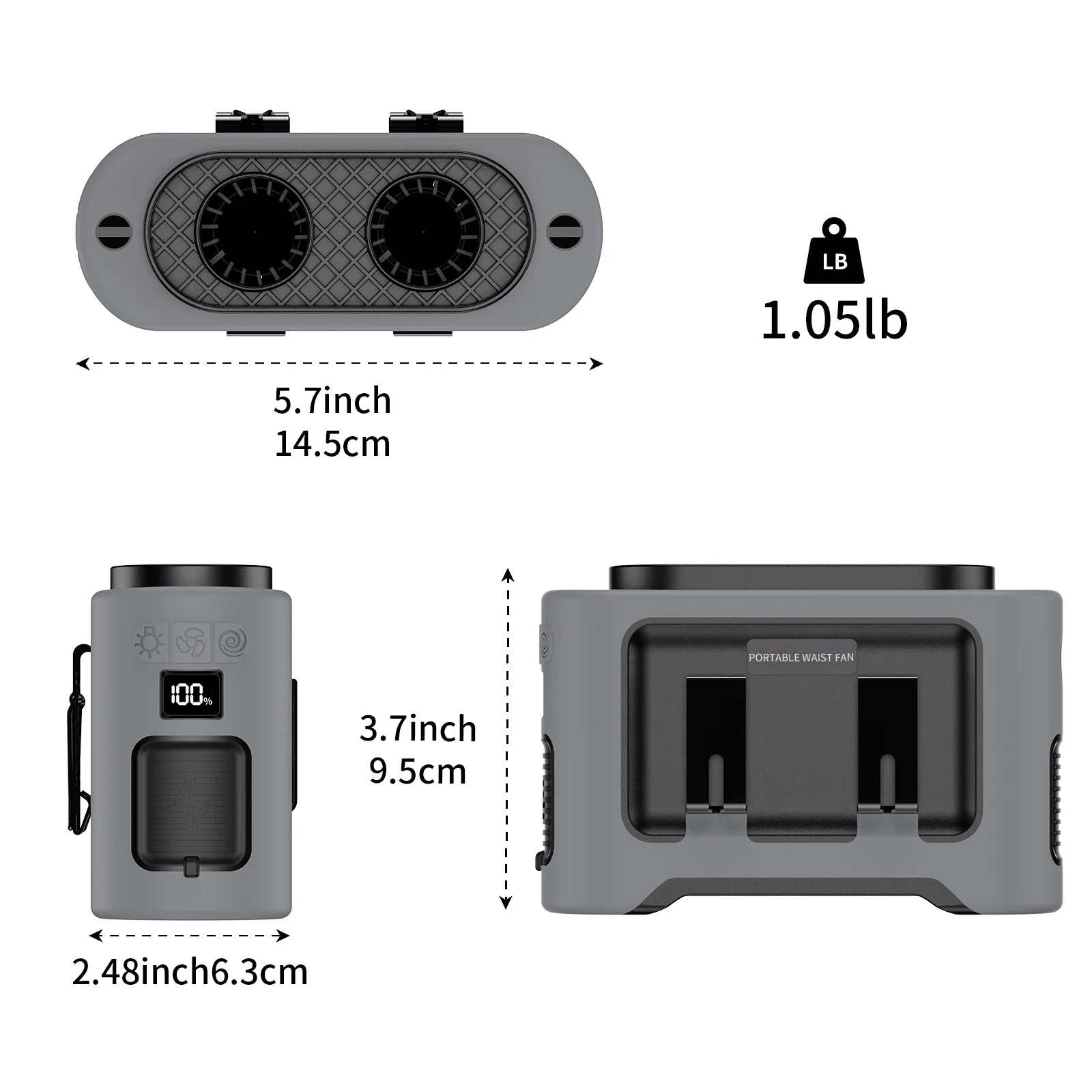 

2025 New Upgrades Outdoor Portable Waist Fan Hanging Neck Fan 5 Level Strong Wind Power Bank with LED Lighting for Travel Sports