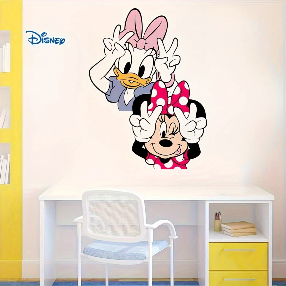 1 pegatina de pared grande de Mickey y Minnie Mouse de Disney, pegatina autoadhesiva de dibujos animados, perfecta para paredes de habitaciones, automóviles y decoraciones de fiestas, pegatinas de Disney