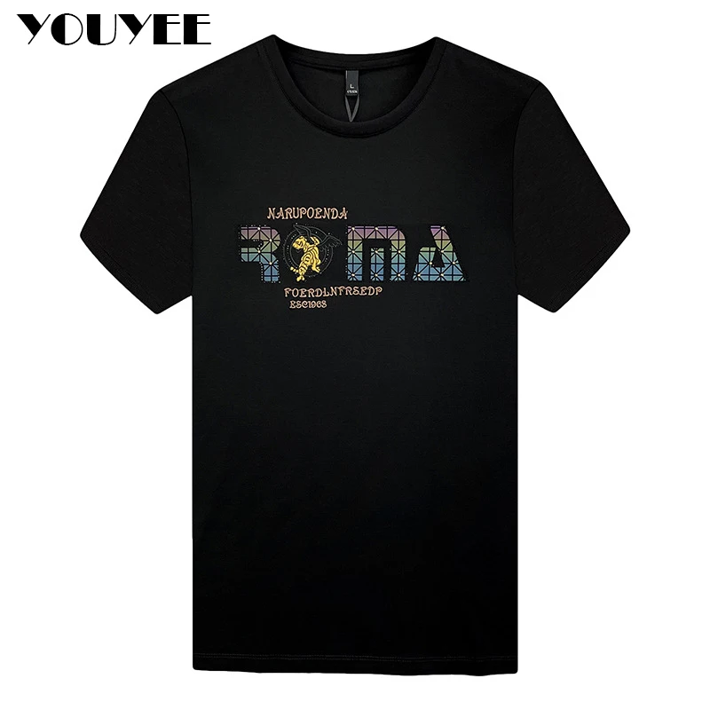 Short Sleeve T-shirt Men\'s Slim Casual Print Hot Diamond 2025 Summer New Fashion M-7XL Male Tees High Quality Man Top Clothing