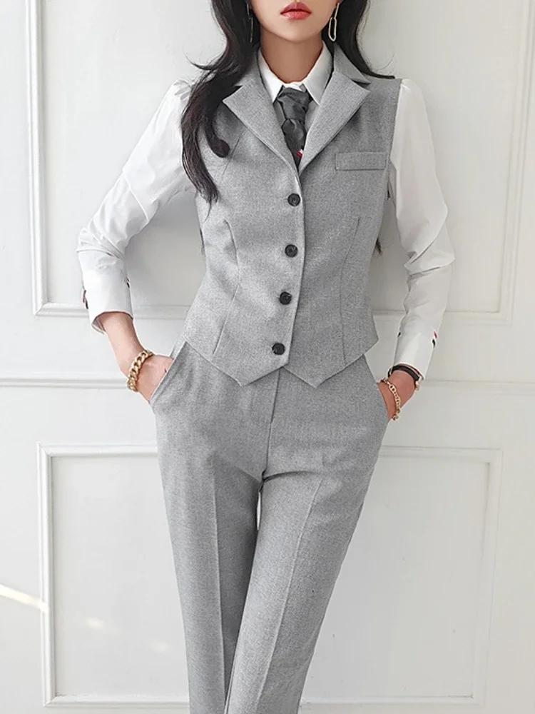 Women Vintage High Quality Office Suit Ladies Work Wear OL Pantsuits Formal Female Blazer Jacket Vest Trousers 3 Pieces Set