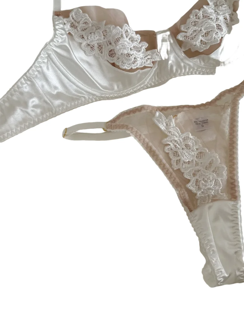 

KUCLUT Embroidered flowers lingerie three-piece underwear thin bras breathable top push up women large size bra set