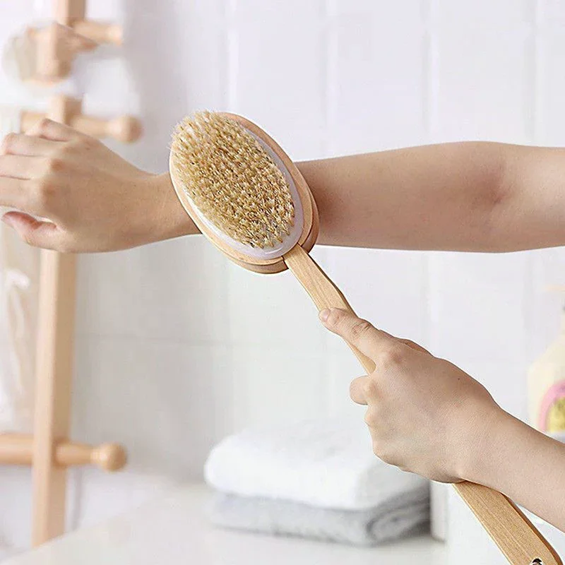 

Bathroom Body Brushes Long Handle Bath Natural Bristles Brushes Exfoliating Massager With Wooden Handle Dry Brushing Shower Tool