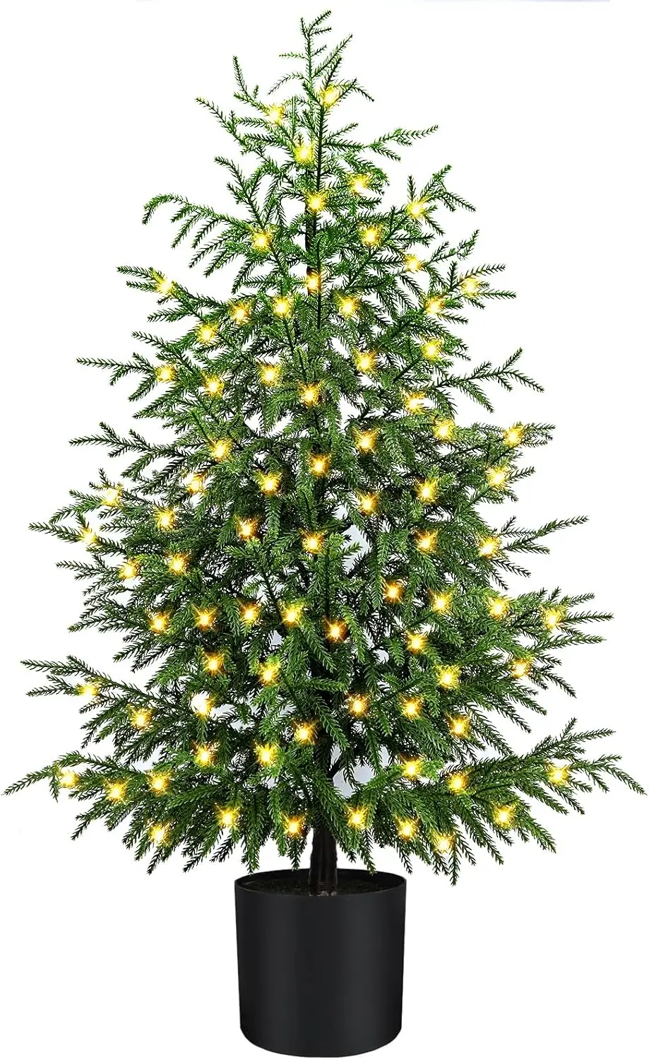 4FT Norfolk Pine Christmas Tree, Pre-Lit 80 LED Lights with 8 Modes, Real-Touch PE Material, Family & Pet Safe, Faux Tree in Bla