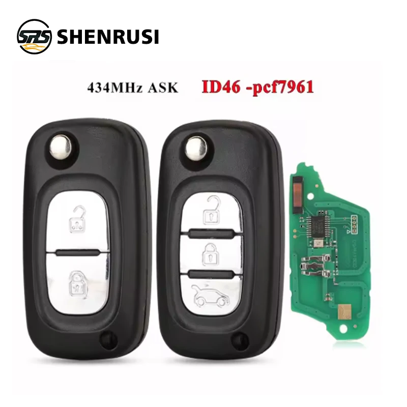 

YONSEN Flip Remote Key Fob 2/3 Buttons 433MHz ASK ID46 PCF7961 for for Mercedes Benz Citan 2012 - 2019 Smart W364