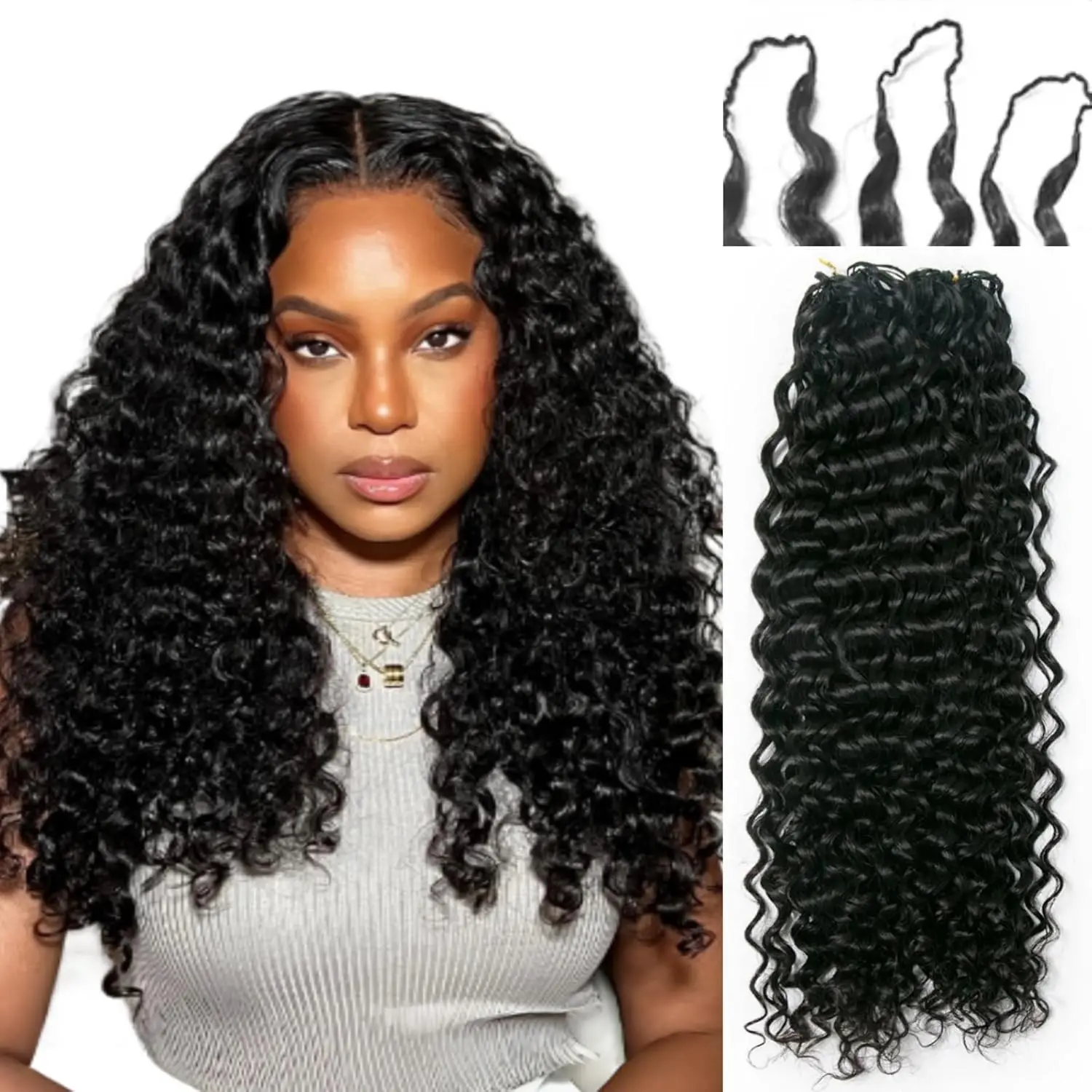 

Натуральные волосы Deep Wave Feather Crochet: безузловые, необработанные, двойной вытяжки, вьетнамские, для плетения косичек Boho