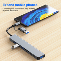 FASO USB C Hub USB Hub 3.0, Aluminum 7 in 1 USB Extender, USB Splitter with 1 X USB 3.0, 4 X USB 2.0 and 2 X USB C Ports for mac