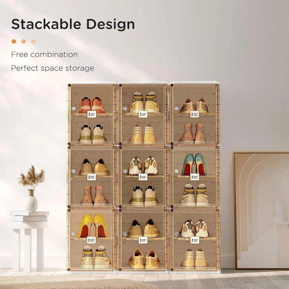 منظم رف الأحذية المحمول القابل للطي مع باب مغناطيسي شفاف لتخزين الخزانة، صناديق خزانة رياضية كبيرة للأحذية الأنيقة #2