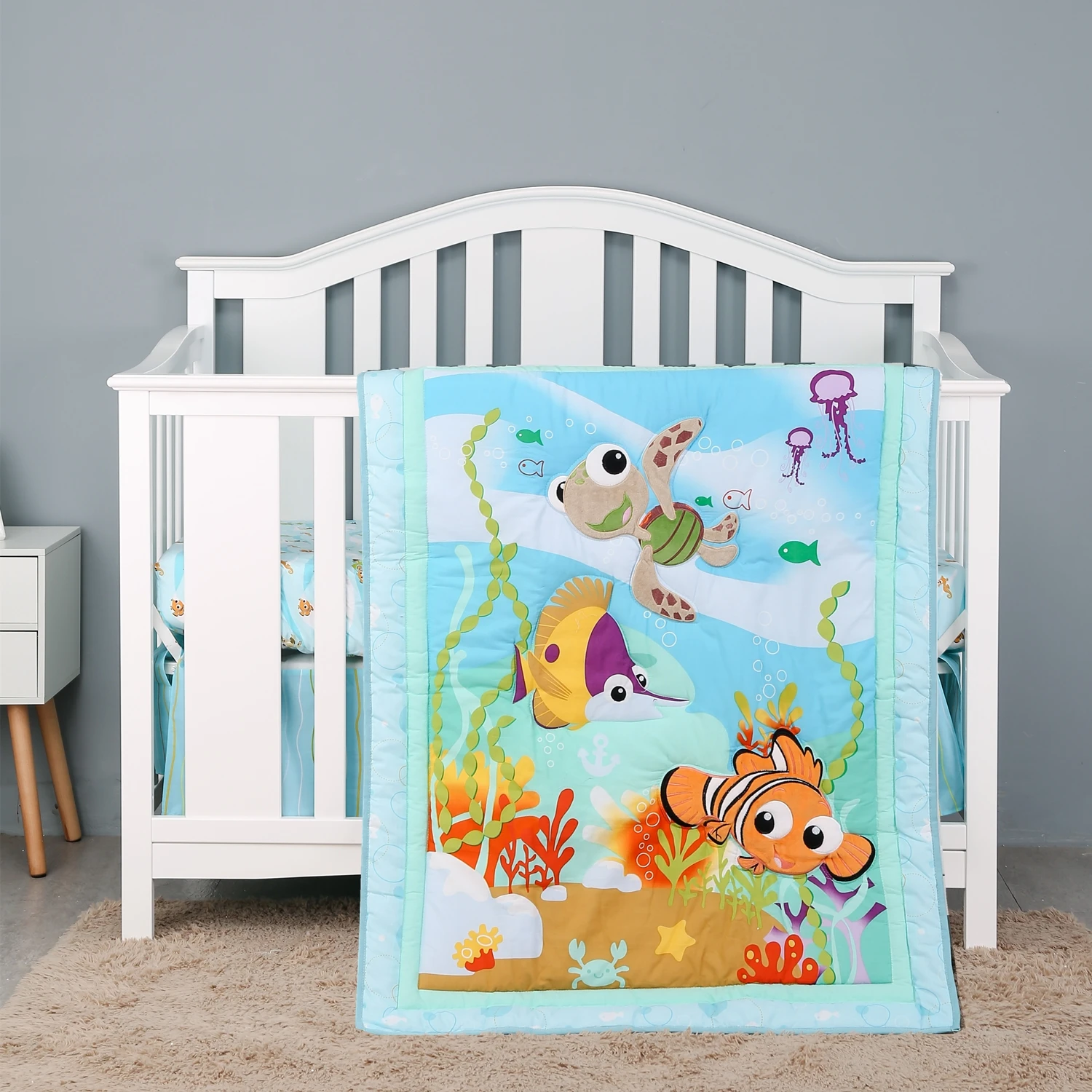 

Cotton Baby Boy Nursery Crib Bedding Sets Crib Sheet Infant Newborn Nursery Toddler 3Piece Comforter Fitted Sheet Crib Skirt