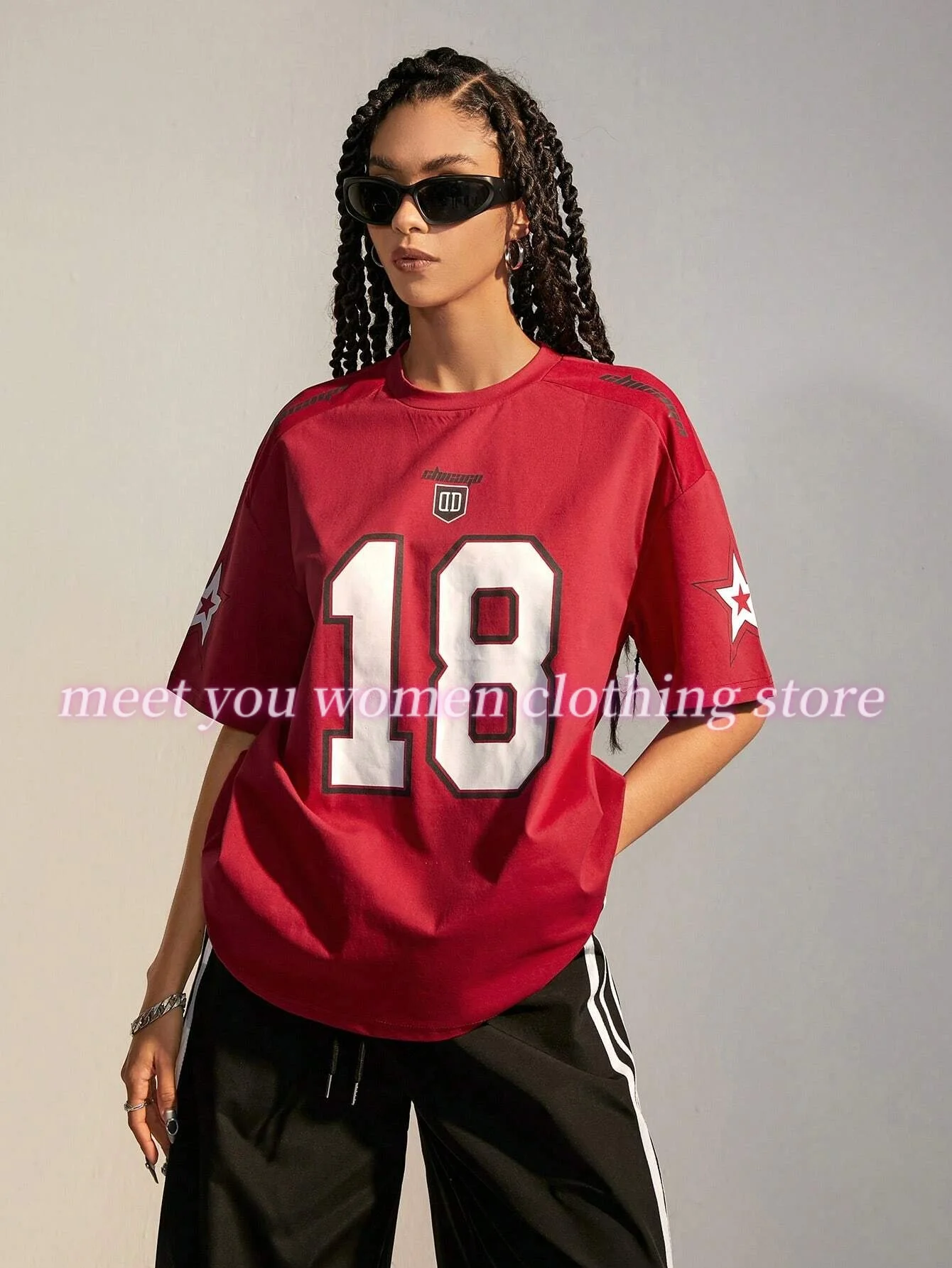 

Chicago No.18 Print Woman T Shirt Girl Oversize Daily Tops Female Tees Creativity Streettshirt Round Neck T-Shirt Casual Clothes