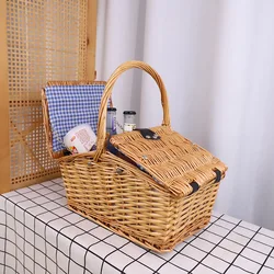 Outdoor Picnic Storage Container With Handle And Lid Lightweight Imitation Rattan Storage Basket Garden Hand-woven Picking Box