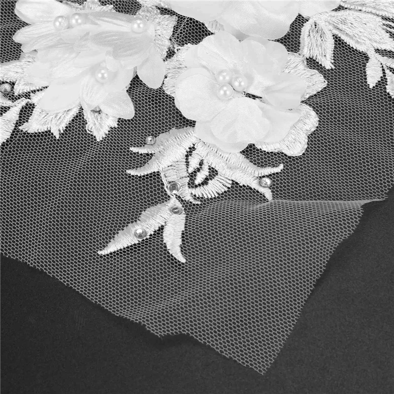 ABQR 3X Beaded Hot Drilling Lace Bridal Beaded Flowers Embroidery Patches For Clothing Wedding DIY Decor White