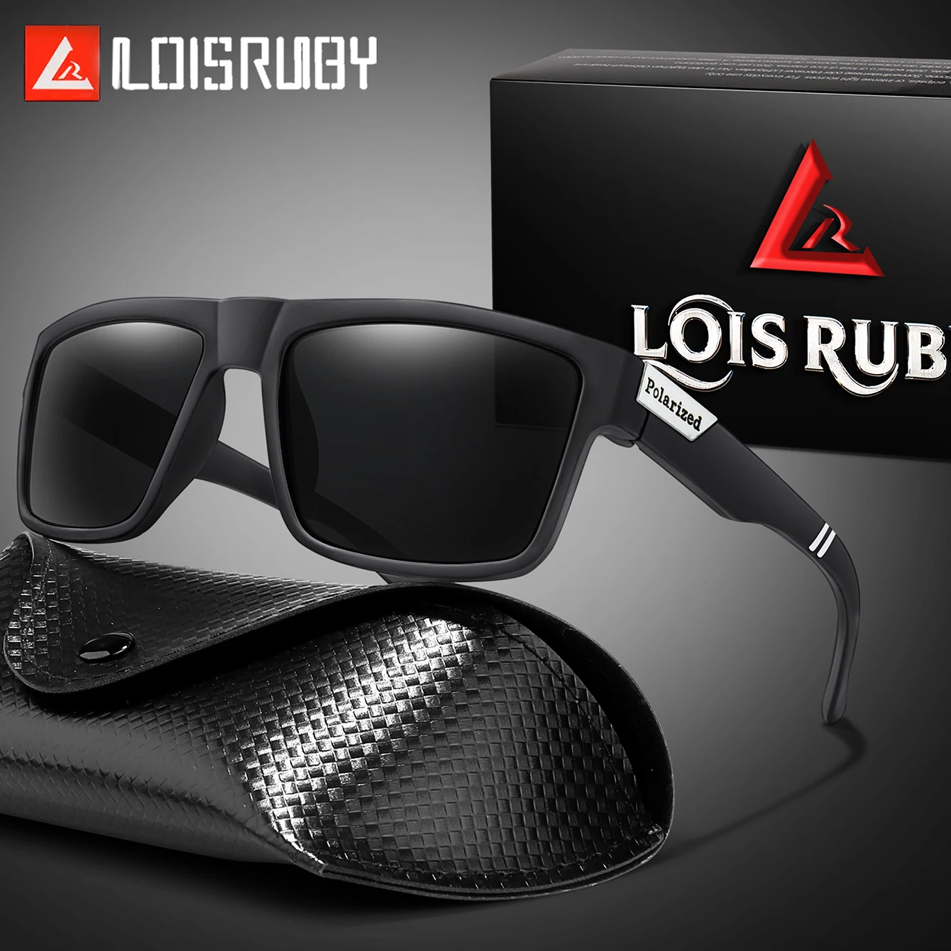 Polarisierte Angelbrille mit Etui, quadratische Sonnenbrille, UV400, Outdoor-Sport, Radfahren, Laufen, Fahren, Männer und Frauen, Partykleidung