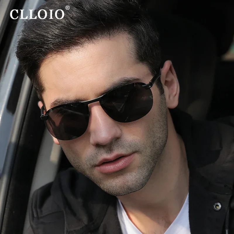 CLLOIO Top Brand Design Aluminum Rimless Photochromic Sunglasses Men Polarized Driving Sun Glasses Anti-Glare Chameleon Eywear