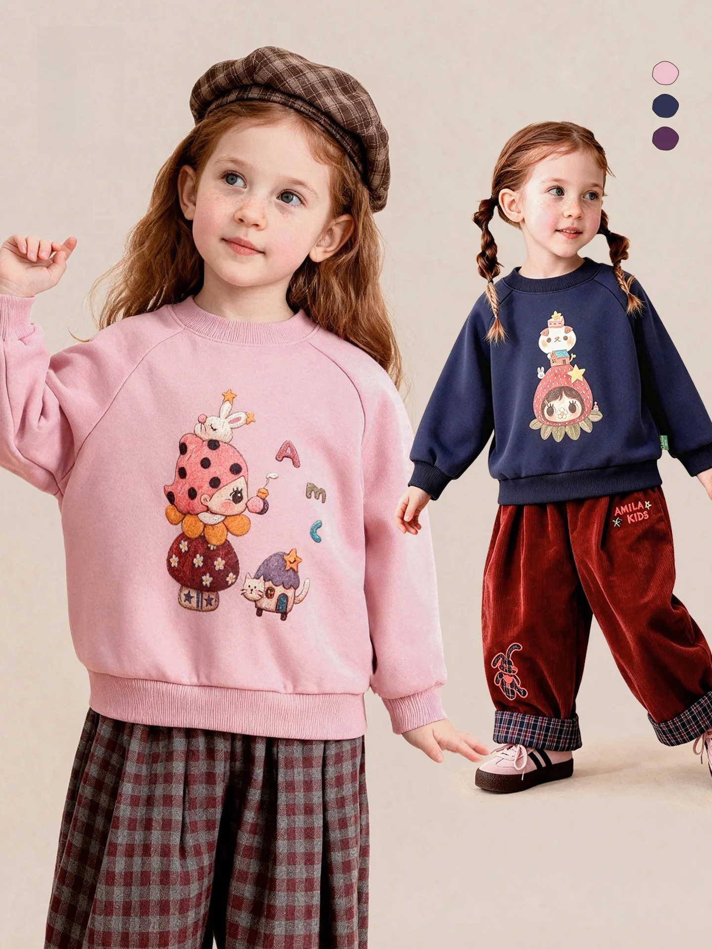 casual-long-sleeve-sweatshirt-for-girls-trendy-autumn-wear-children's-clothing-breathable-polyester-cotton-blend-hooded-print