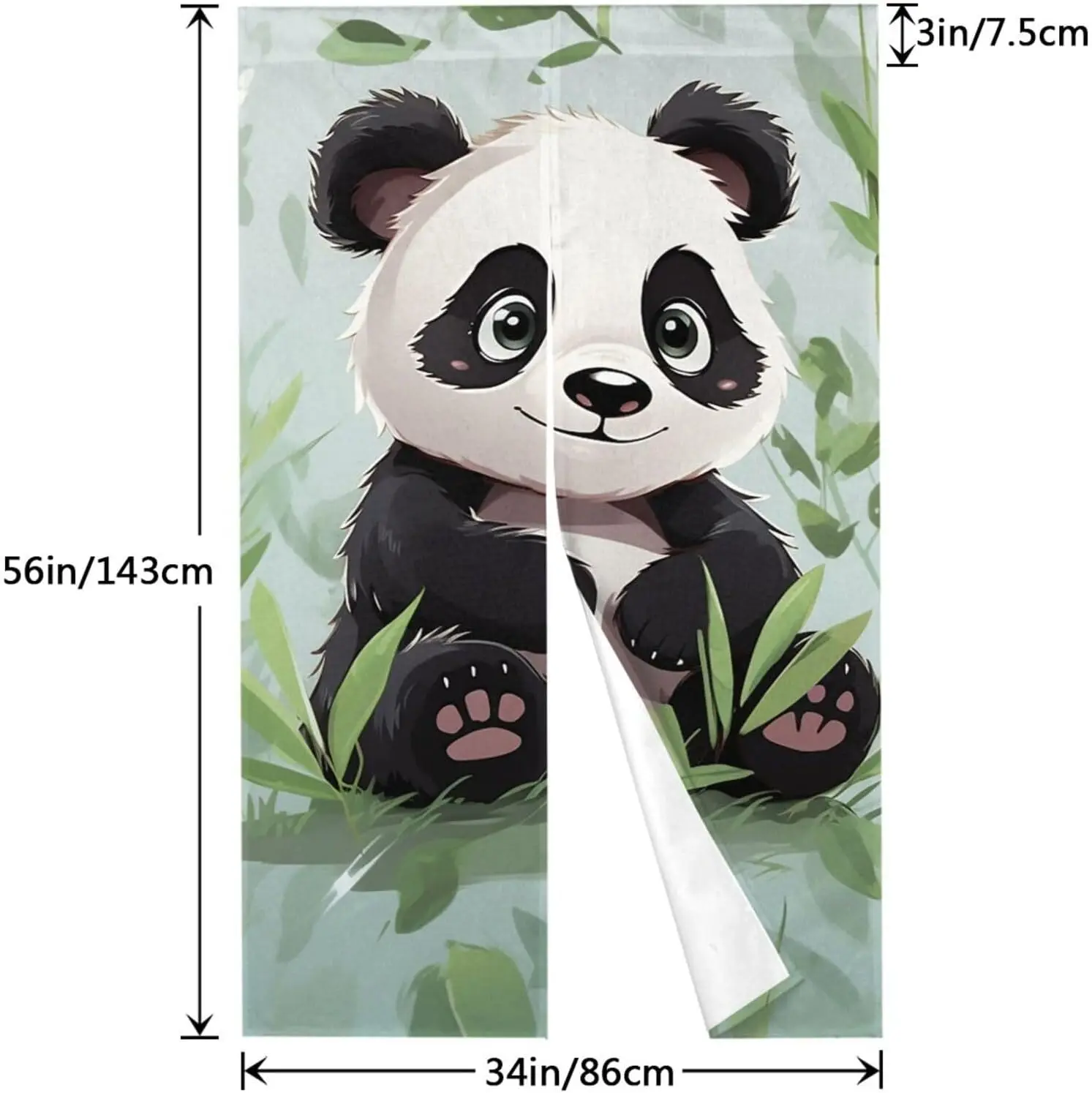 Kawaii Panda Noren Curtain, Giant Panda with Bamboo Leaves Print, Japanese Style Door Curtain for Living Room Nursery Playroom