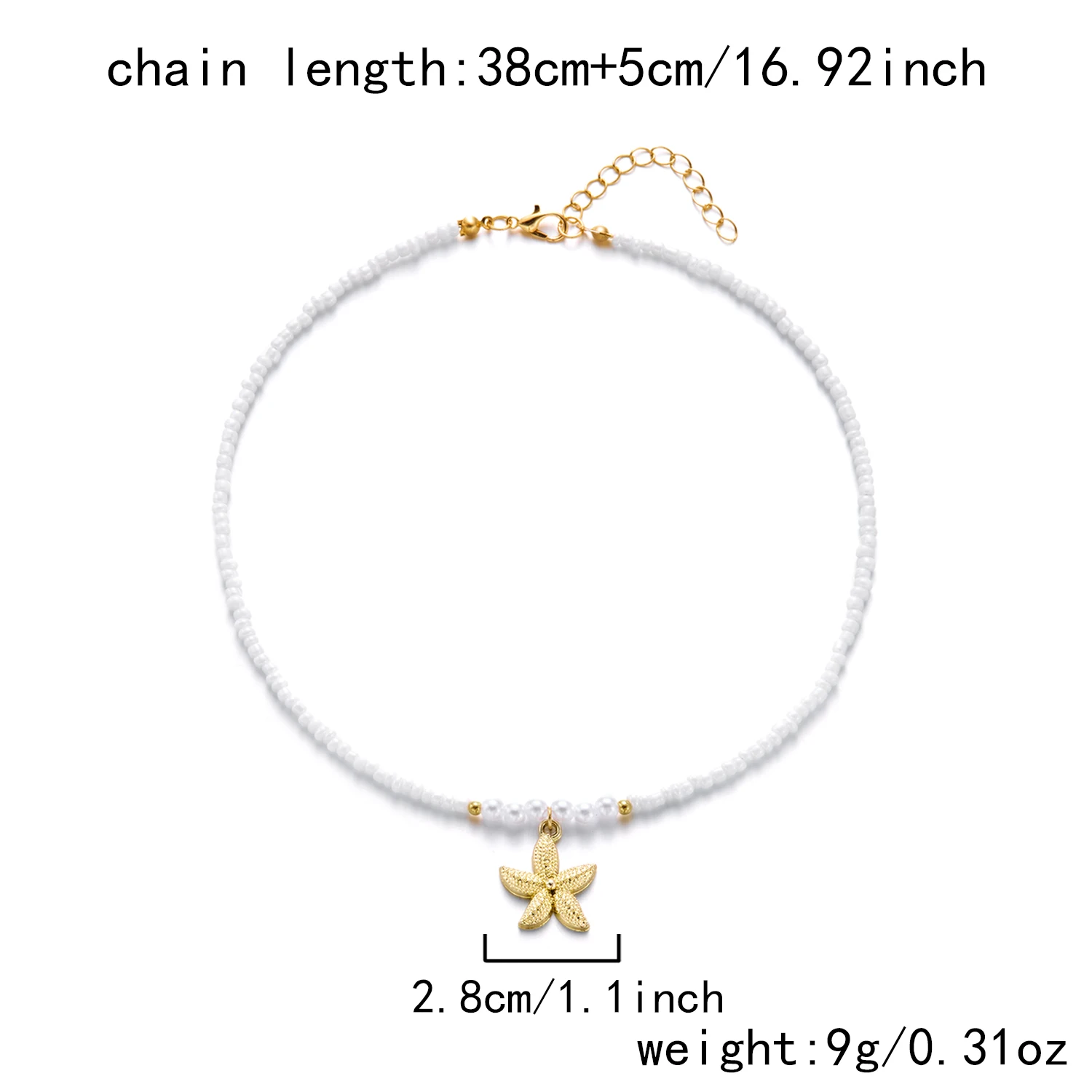 Boho Sommer Strand Weiße Perlenkette für Frauen Minimalistischer Silberfarbener Seestern-Anhänger Choker Perfektes Urlaubsschmuck-Geschenk – Detail 11