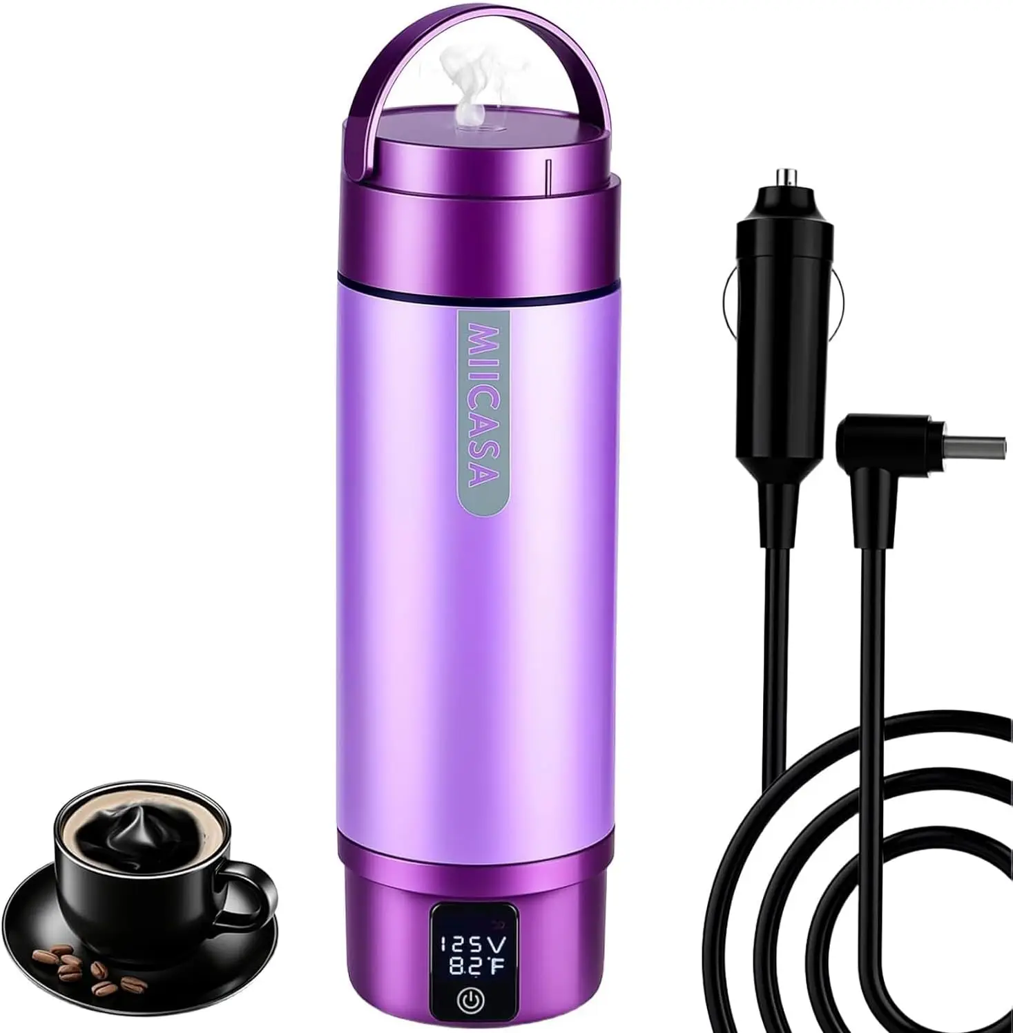 

Vacuum Insulated Car Electric Kettle, 12V/24V Water Boiler with 6 Temperature Settings & Auto Shut-Off, 16oz