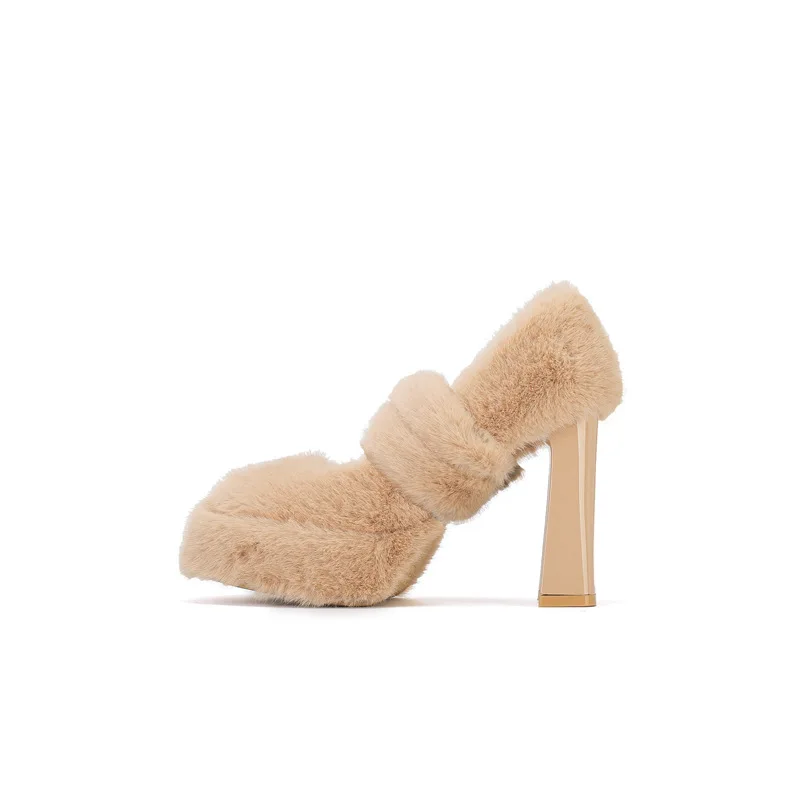 

Bloomsteps Women's Plush Elegant Chunky Heel Winter Warm Evening Shoes Fashionable Bow-Decorated Wedding Shoes Party Dresses