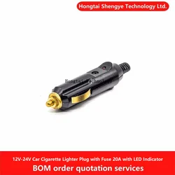 12-24V Car Cigarette Lighter Plug High Temperature Resistant With Fuse 20A With LED For Vacuum Cleaner Inflatable Pump Plugs