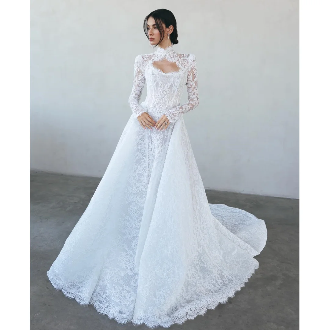 

Princess White Lace Wedding Dresses Strapless Corset Retro Bridal Gown Long Sleeve Jacket Exquisite robe de mariée Customized