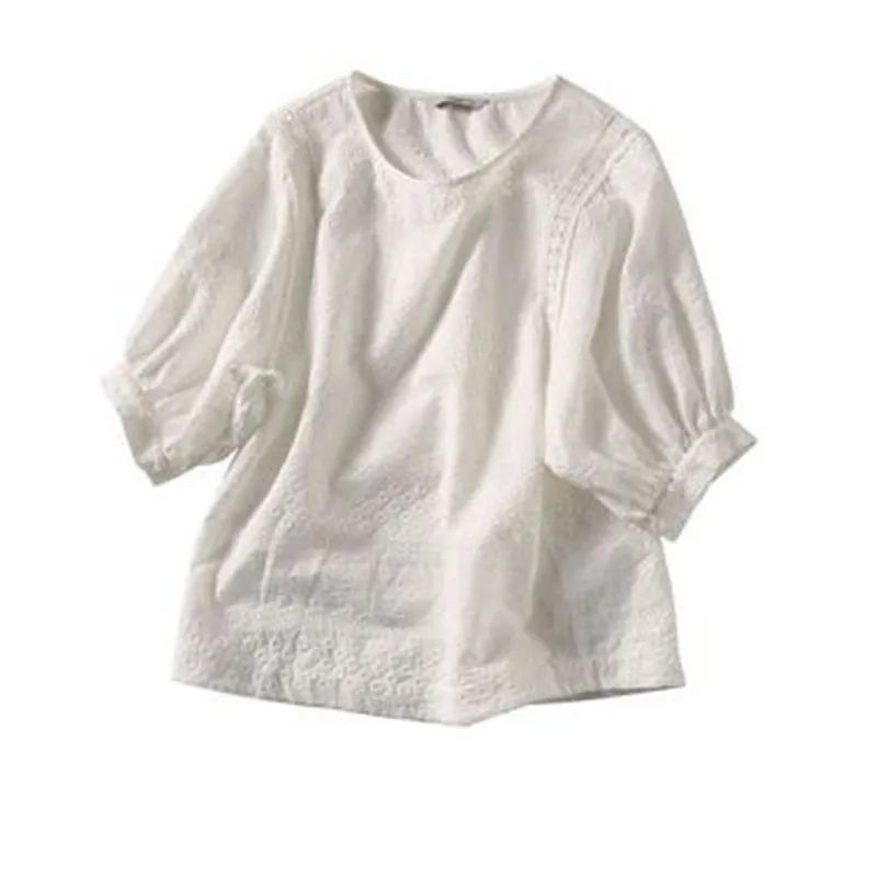 

Новая летняя женская кружевная блузка с коротким рукавом, свободного кроя, с рукавами-фонариками, круглым вырезом, однотонная, из дышащего полиэстера