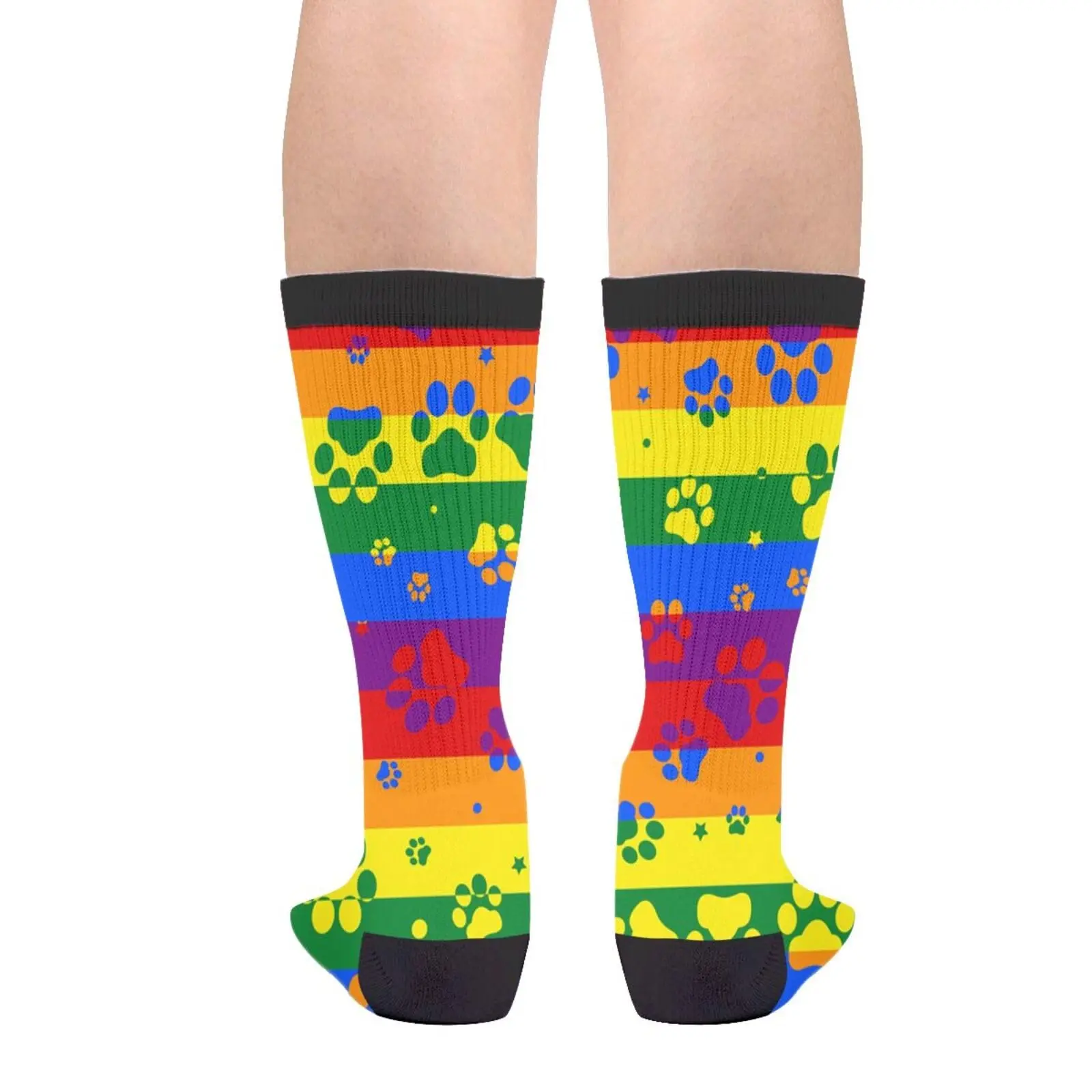 Gay Pride Regenbogenfarbene Valentinstag-Hundepfotenabdrücke, lässig, lustig, Funky, Neuheit, modische Socken für Männer und Frauen