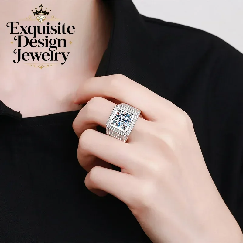 

Exquisite Design 2/5Carat Sparkling Moissanite Diamond Ring Men, Platinum PT950 Ring Luxury for Boyfriend Lover
