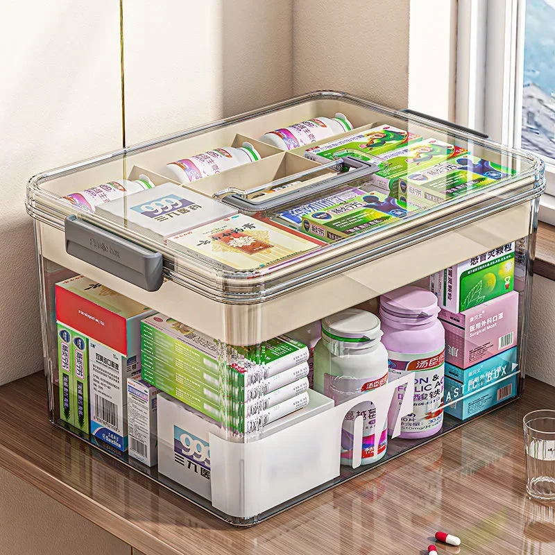 Multi-Layer Home Box Large Capacity First Aid Organizer Transparent Storage Case for Medication