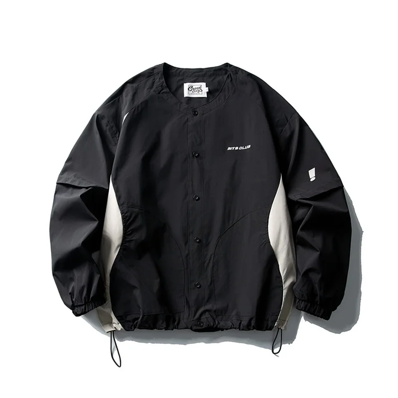 

Boys Girls Sports Varsity Baseball Jacket Men Women Streetwear Loose Casual Outdoor Collarless Cargo Jacket Techwear Coat