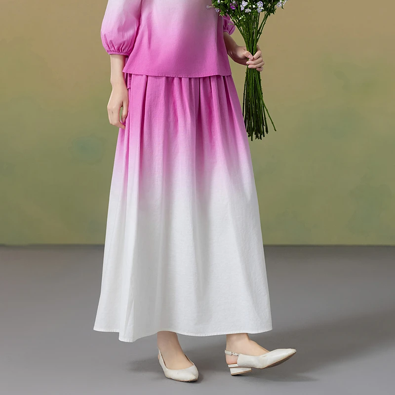 

Loose Cotton Linen Blend adient f Skirt New Arrival Autumn Season Women's Casual Faion Midi Skirt Stand Fit Long Skirt