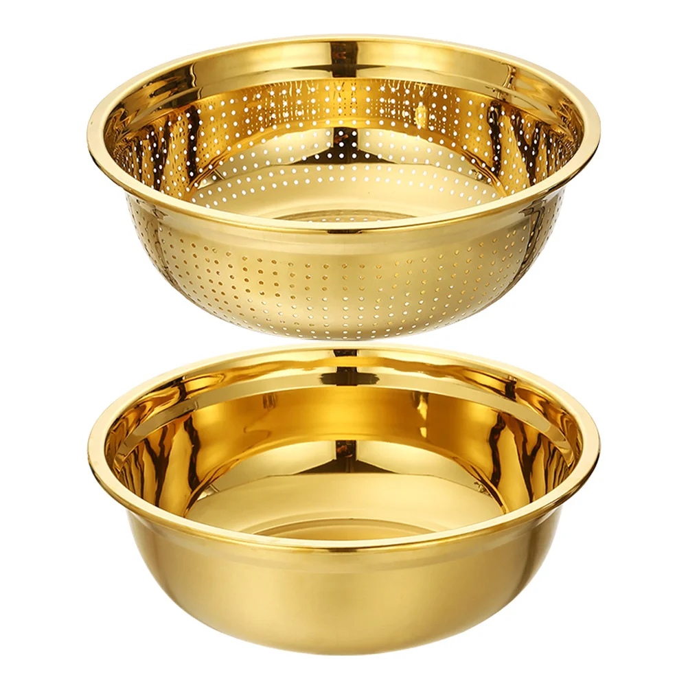 

1 set Stainless Steel Colander with Bowl Fine Mesh Drainer Sink Drain Basket Washing Basin for Fruits Vegetables Microwave Safe