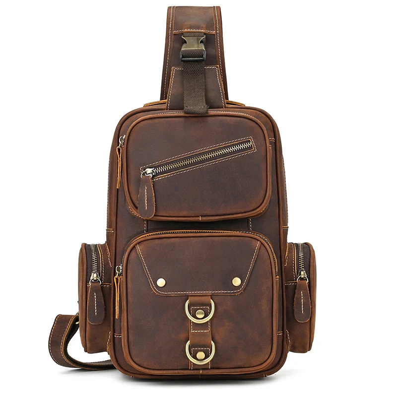 

Retro Leather Big Chest Bag Male Head Layer Leather Cross-body Bag Large Capacity Outdoor Riding Bag Crazy Horse Leather