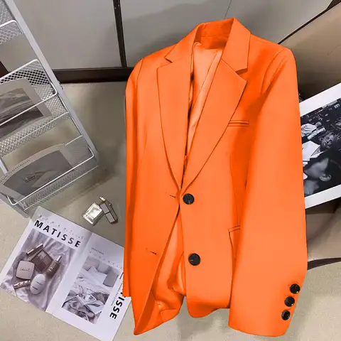 Casual Office Lady Orange Röd Kavaj För Damer 2023 Höst Vinter Långärmad Enfärgad Jacka Kavajer Kappa Ytterkläder Kläder 10 best sales orange jacka för kvinnor - №2
