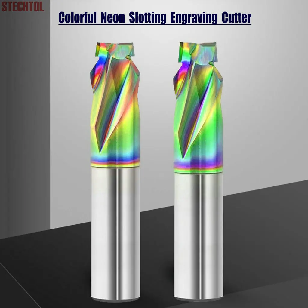 

LED Light Neon Router Bit CNC Engraving Milling Tool Slotting Cutter Tungsten Carbide Endmill for Acrylic Wood Profiling Cutting