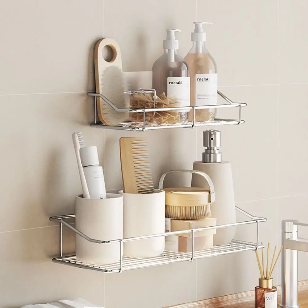 

Stainless Steel Storage Rack Double-layer Wall Mounted Bathroom Glass Shelf Sealing Ring No Punching Required