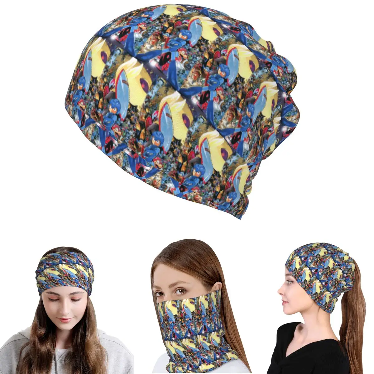 Megaman Video Game Mega Man Bandana, pasamontañas, máscara, bufanda, gorro multifunción, gorro unisex para adultos, lavable