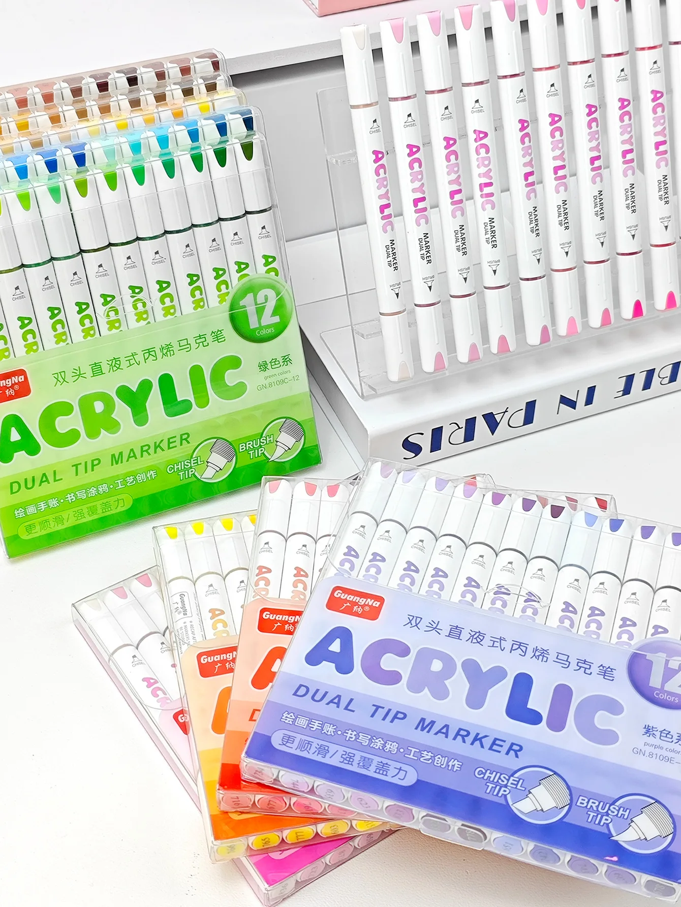 

12 Colors Dual Tip Acrylic Markers Press-Free Straight Liquid Waterproof Sunscreen for Student Painting Hand Drawing Graffiti