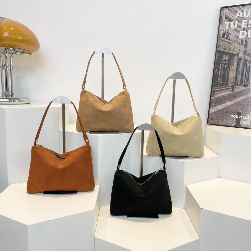 2026 Vintage Suede Hobo Storage Bag for Women Large Capacity Soft Shoulder Tote Organizer Casual Commuter Carryall