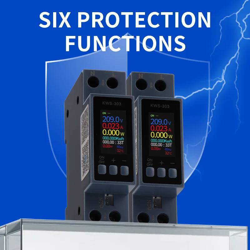 【Color Screen & Smart Timer】8-in-1 AC Energy Meter, KWS-303 DIN Rail Power Monitor for Voltage/Current Tracking