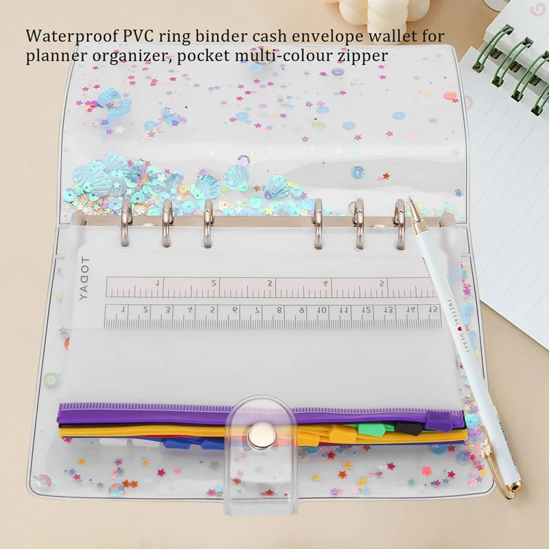 A6 Budget Binder Cover, Waterdichte PVC Ringband Cash Envelop Portemonnee Voor Planner Organizer, Zakken Veelkleurige Rits