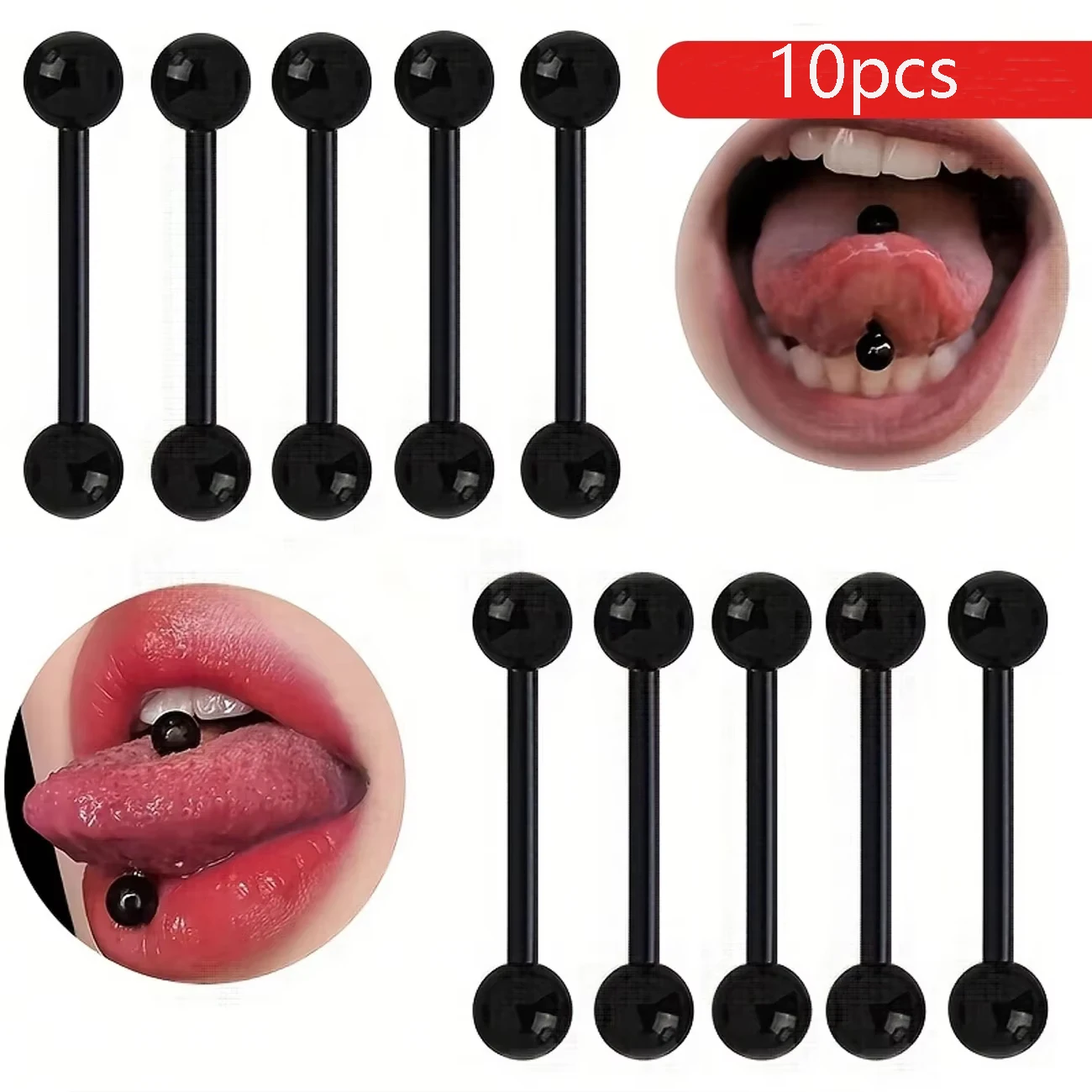 10pcs 14G Black Acrylic UV Soft Rod 16mm Bar Tongue Piercing Balls Plastic Barbell Nipple Piercing Tongue Rings Party Jewelry