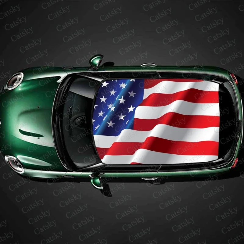 

American Flag Print Car Roof Sticker Wrap Racing SUV Auto Accessories Packaging Painted PVC Car Hood Graphic Decal Decoration