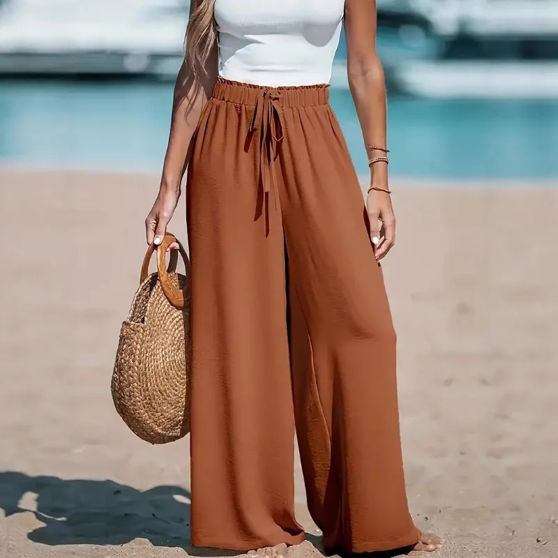 Women's High Waist Wide-leg Pants - Breathable and Light Fabric, Loose and Casual Style - Comfortable, Fashionable and Elegant