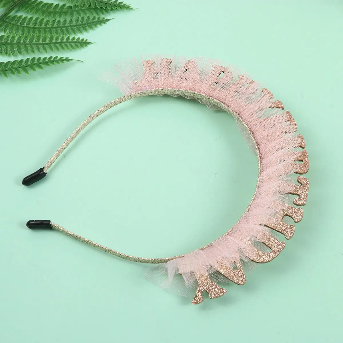 1Pcs Pink Lace Hairband for Happy Birthday Letter Design Premium Alloy Hairband Party Festival Photo Shoot Daily