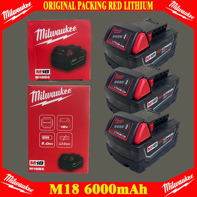 

Milwaukee 18V 6000mAh Battery ， Fit for M18 Cordless Tools 2615-20 2629-20 2641-20 2701-20 & 48-11-1840 48-11-1820 Battery
